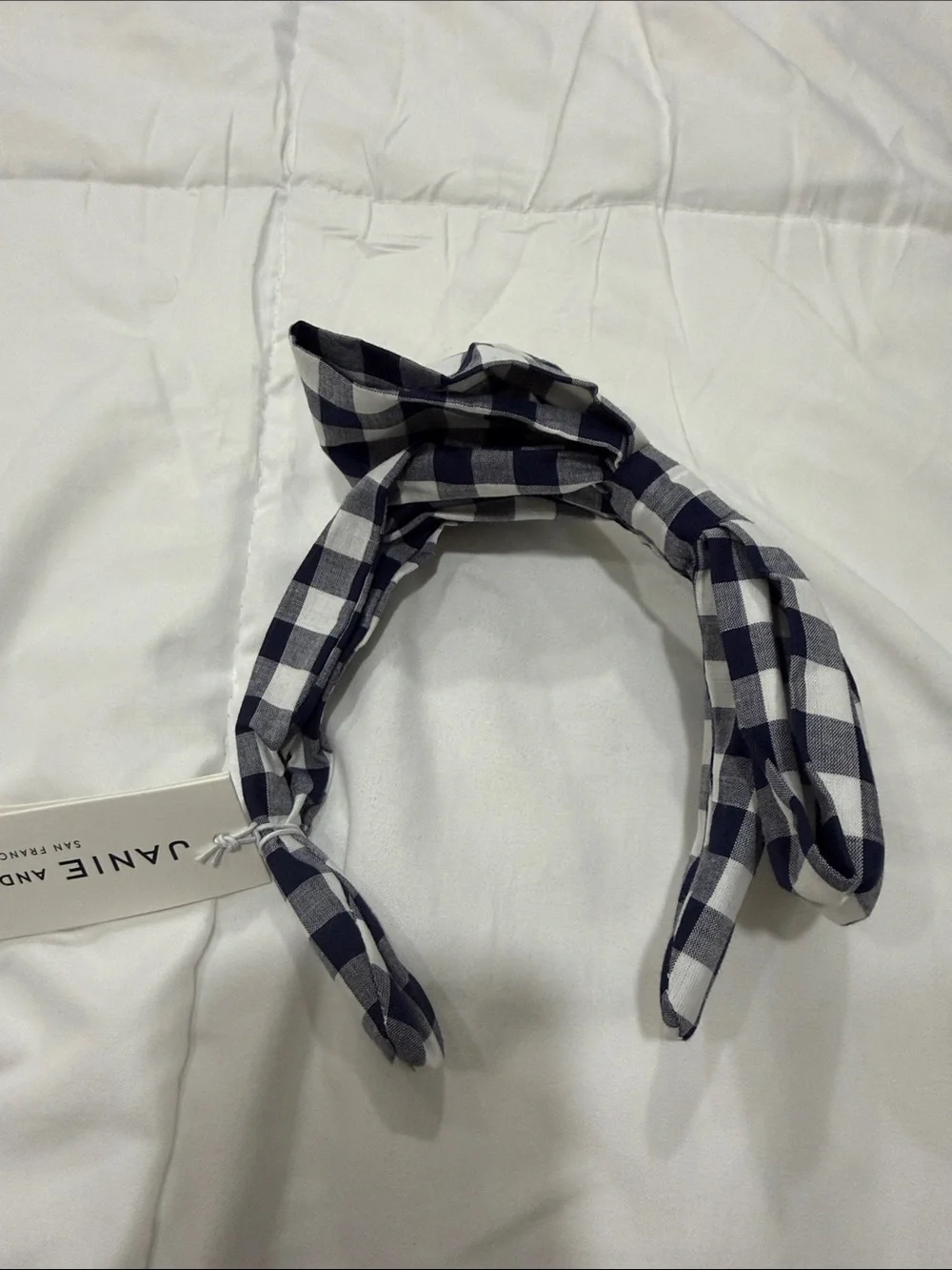 Janie and Jack Navy and White Gingham Knot Headband